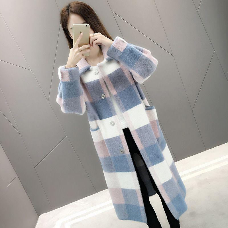 Stylish and Warm: New Spring Collection Faux Mink Fur Collar Over-Knee Loose Plus-Size Knitted Cardigan Coat for Women