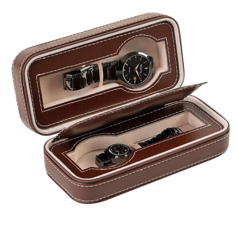 

New Travel Dustproof Embedded Watch Box Zipper Portable PU Leather Storage Case Watch Display Box For Trips And Gifts