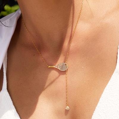 Youthway Sporty Zircon Tennis Racket Pendant Necklace For Women Y Shape Chain 18K Gold PVD Plated Stainless Steel Necklace Gift