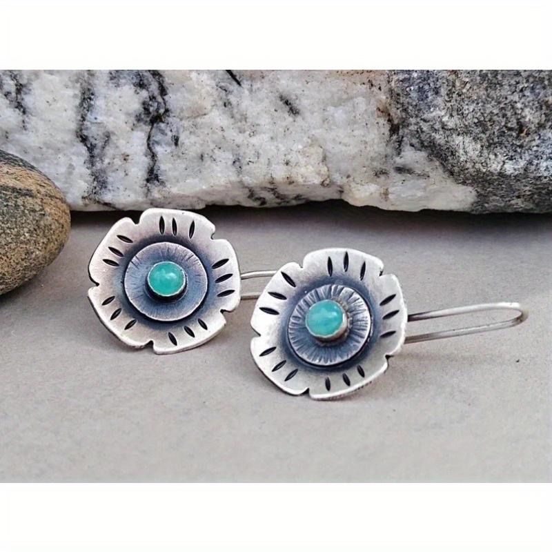 Bohemian Rose Gold Plated Flower Leaf Earrings Vintage Turquoise Earrings