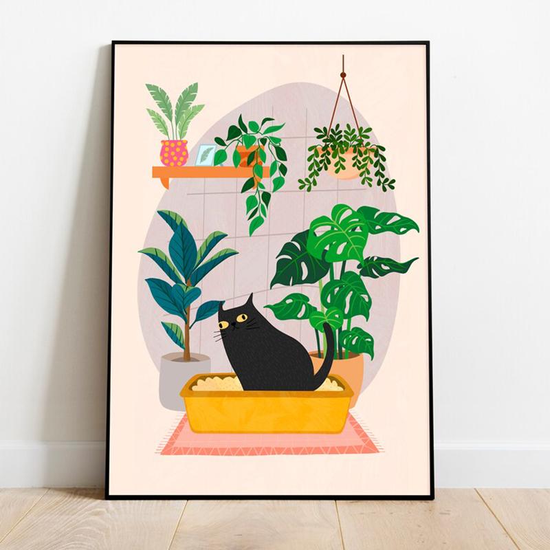 Black Cat Bubble Bath Art Canvas Poster Funny Cat Print Bathroom Mural Abstract Wall  Decoration Painting Home Gift Unframed