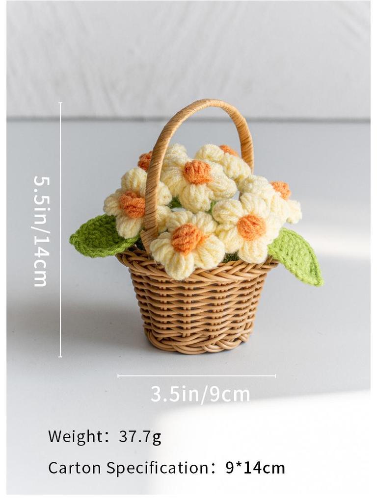Handmade Crochet Blue Potted Flower Decoration - Everlasting Knitted Desktop Ornament