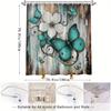 Turquoise Butterfly Digital Art Shower Curtain - Rustic Wood Background, Water-Resistant Polyester