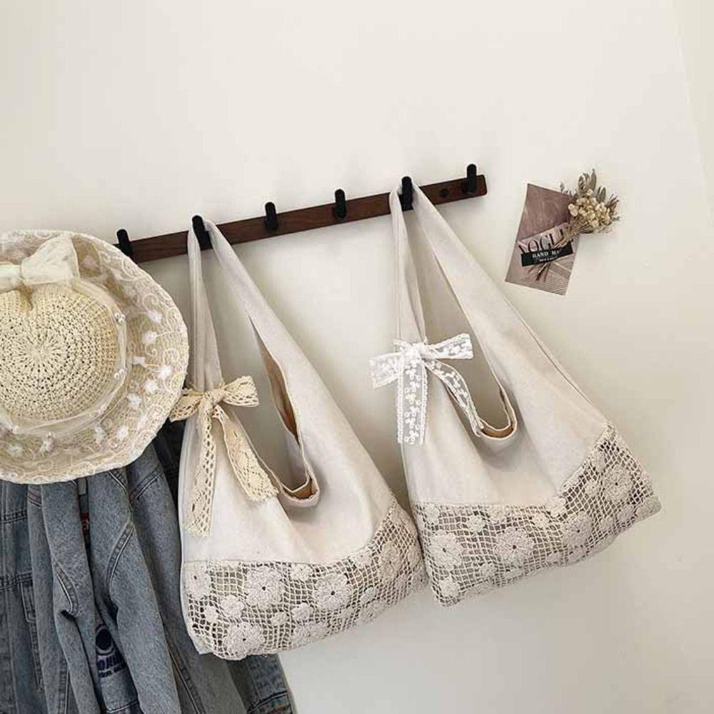 Tote Bag Flower Beach Bag Hollow Out Hollow Shoulder Bag Simple Solid Color Woven Bag  Girls