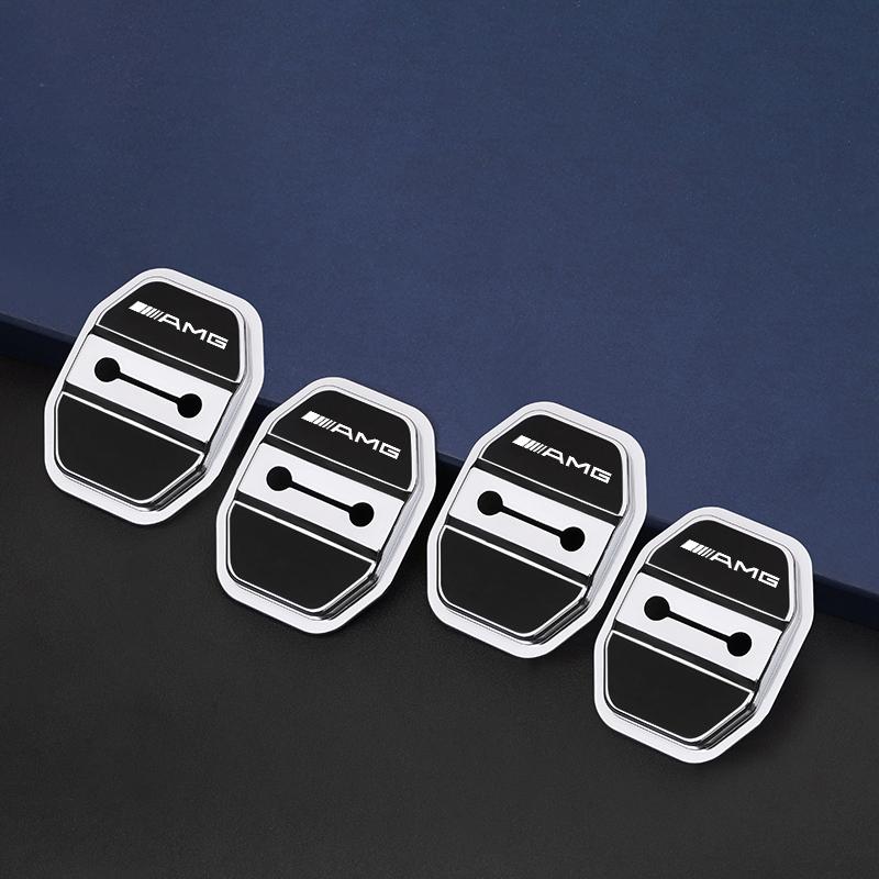 4Pcs Metal Car Door Lock Cover Protective Buckle Cover Sticker For Mercedes Benz AMG W203 W206 W220 W205 W211 W212 W201 W168