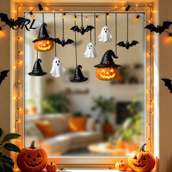 Reusable Halloween Decorations Spooky Window Static Sticker, Pumpkin Bat And Witch Patterns Outdoor Glass Stickers Printed, Decorative Waterproof PVC