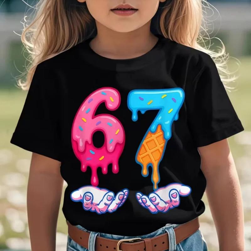 Kids Fun Digital Summer Short Sleeve T-Shirt Cotton Loose Comfortable Top Street Fashion Casual Trendy