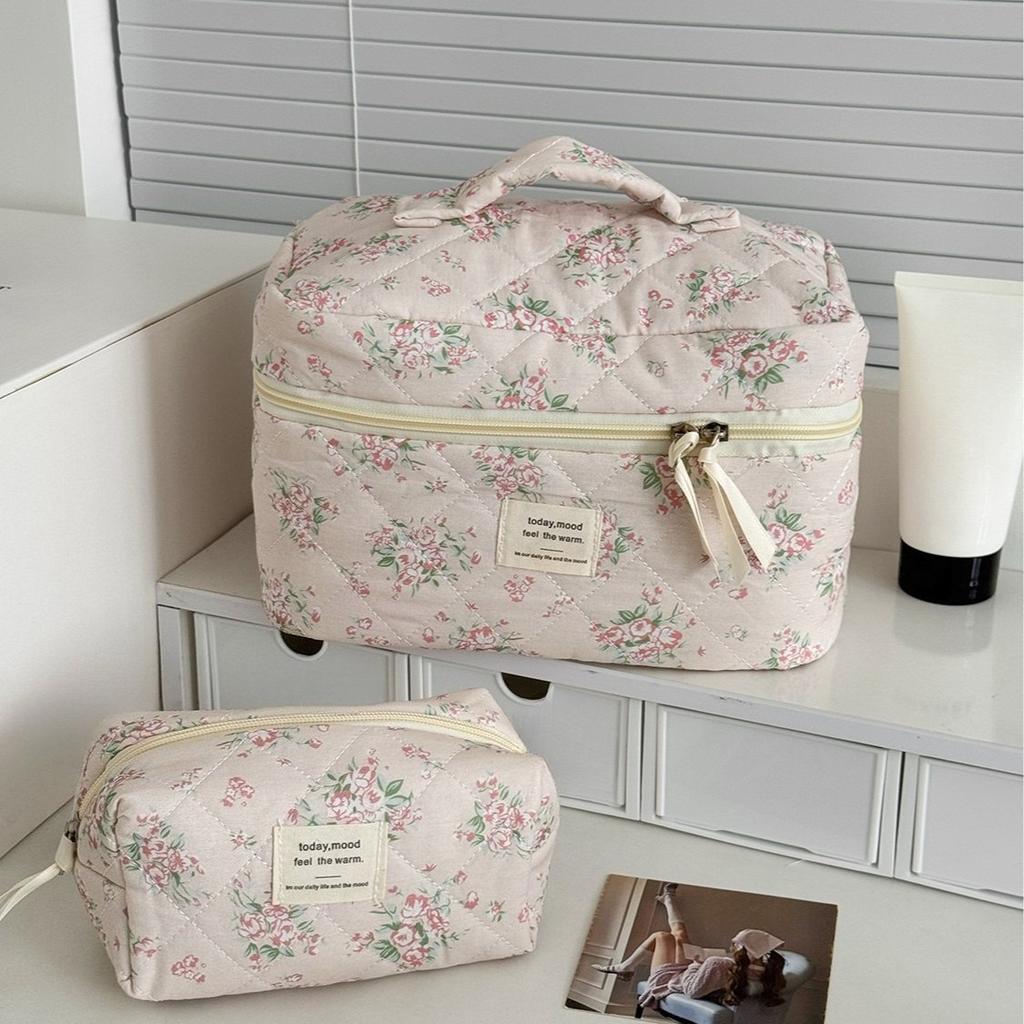 Fashion New Pink Flower Women Cosmetic Bags Handbag Travel Organizer Cosmetic Makeup Storage Pouch Portable Zipper Tote Bag