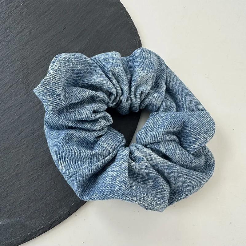 Denim Scrunchies Collections Large Size Hair Tie Simple Elastic Hair Band Women Hair Accessories Daily Headwear