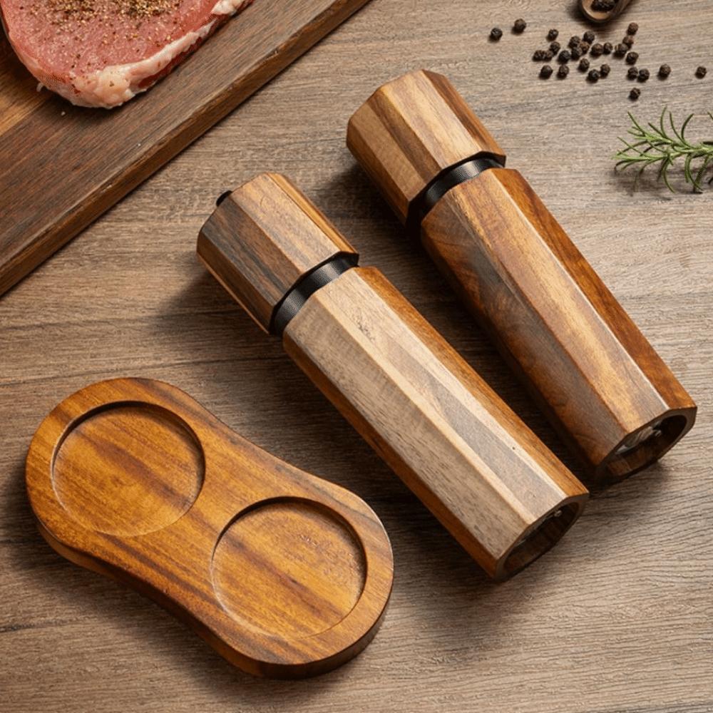 Acacia Wood Pepper Spice Mill Portable Handheld Salt Grinder  Kitchen Accessories