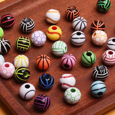 Mit Loch 5 Stück Basketball Armbänder Schmuckherstellung Zubehör 11mm Fußball 15.5mm Lose Perlen Acryl Fußballperlen Anhänger Rund Zubehör