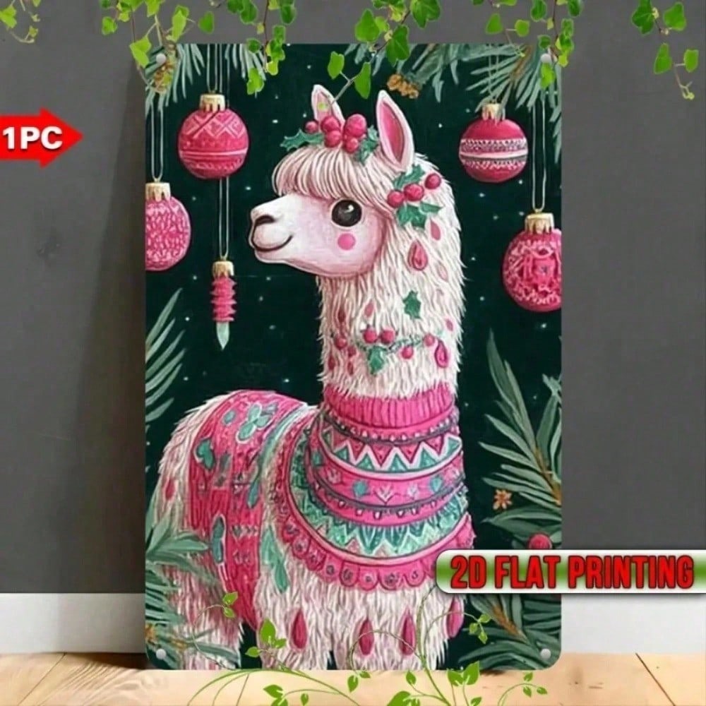 

Llama Metal Wall Art UV Printed Weatherproof Outdoor Indoor Hanging Sign for Garden Patio Yard Home Festival Decor різнокольоровий