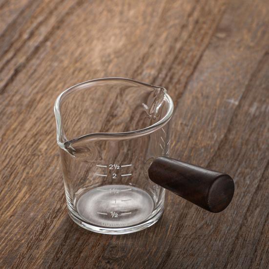 70/75/150ML Double Spout Wooden Handle Coffee Cup Heat Resistant Multipurpose Clear Scales Milk Coffee Measuring Cup for Home