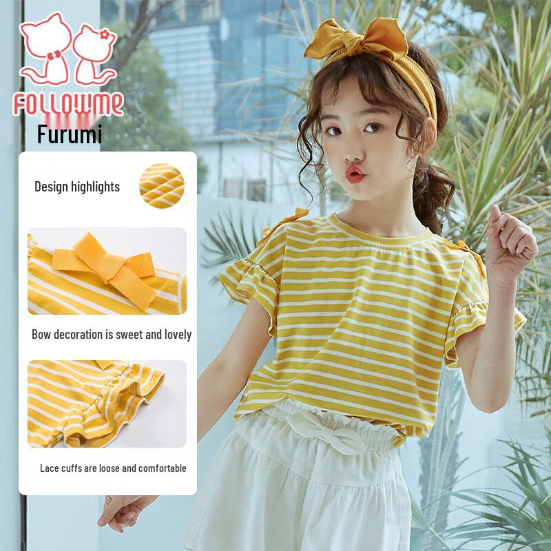 FULUOMI Girls  Striped Short Sleeve T-Shirt 130
