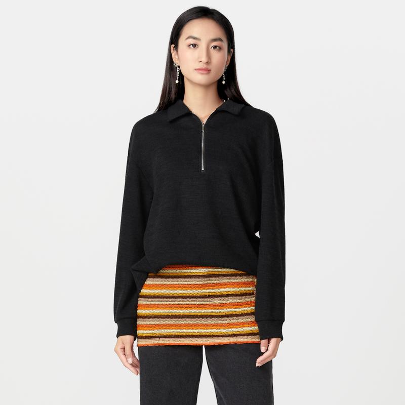 Unisex Women Men Zipper Lapel Neck Casual Loose Couple Pullovers Tops