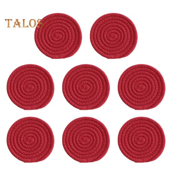 

8 шт. хлопчатобумажные тканые подставки под напитки, впитывающие подставки для журнального столика, плетеные подставки, термостойкий защитный коврик для стола для всех чашек 8pcs вино красного