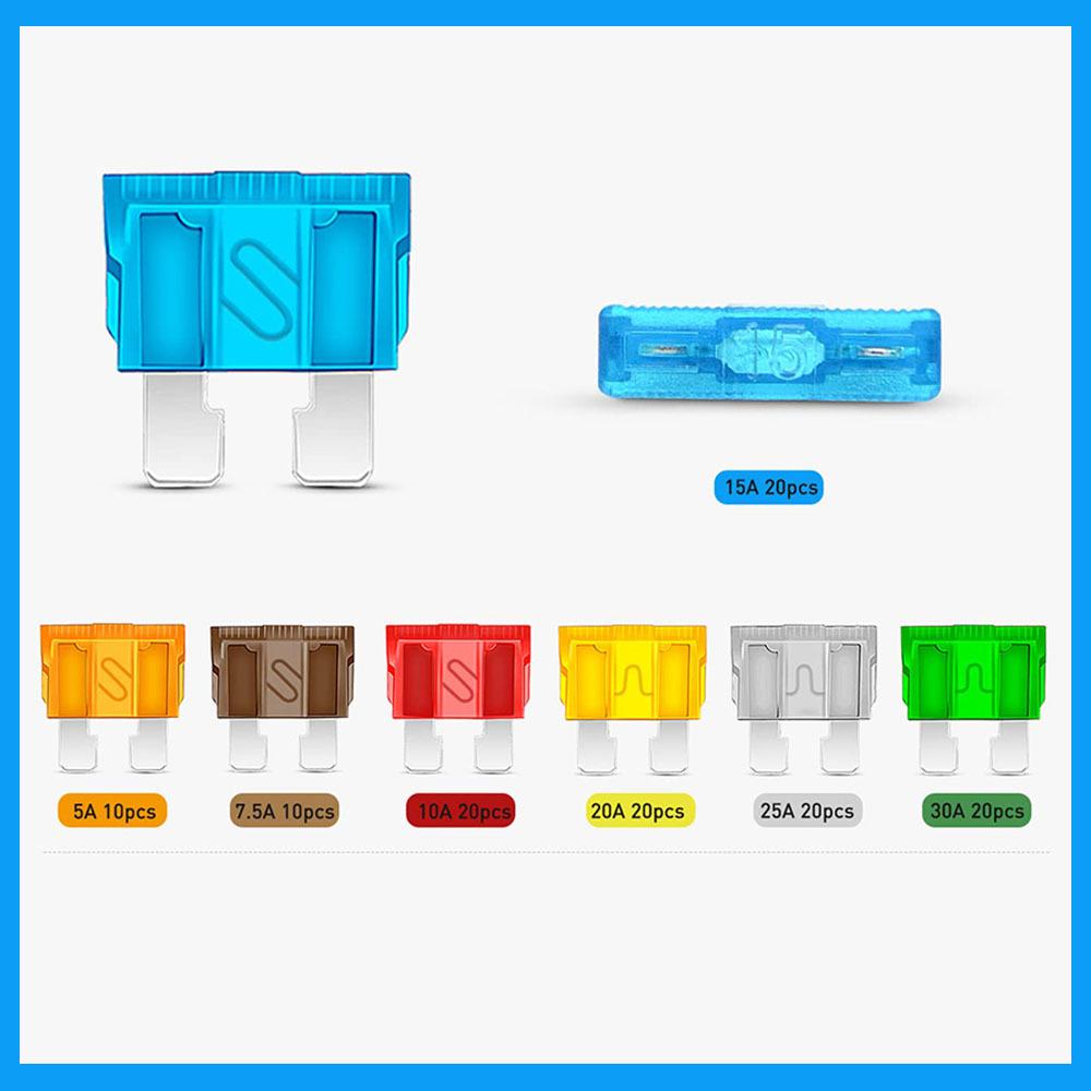 120Pcs Standard Auto Blade Fuse Assortment Box 5A-30A Zinc Aluminum Vehicle Fuse Kit for Car Motorcycle with Fuse Puller