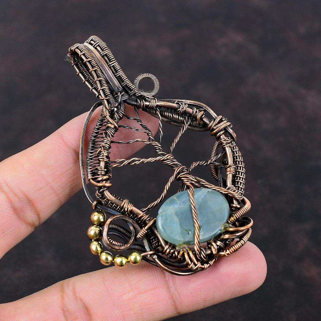 Baum des Lebens Aquamarin Anhänger Kupferdraht gewickelter Anhänger Handgefertigter Kupferschmuck Sehr hübscher Edelsteinanhänger Geschenk für sie Heilstein