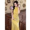 New Chinese national style improved sleeveless cheongsam dress women's elegance and advanced sense slim and thin split hip wrap dress