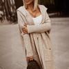 Autumn/Winter Hooded Long Cardigan Sweater with Turn-Down Collar and Letter Knit Design