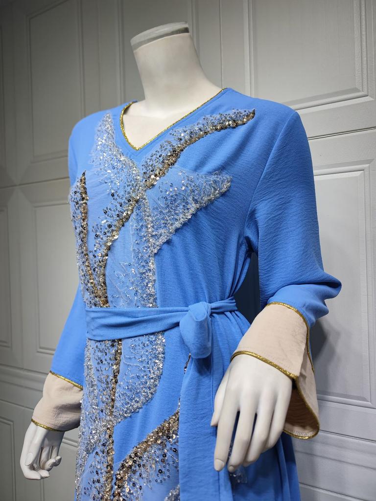 Haine pentru femei Broderie cu paiete Moda Abaya Orientul Mijlociu Rochie musulmană slim fit pentru femei