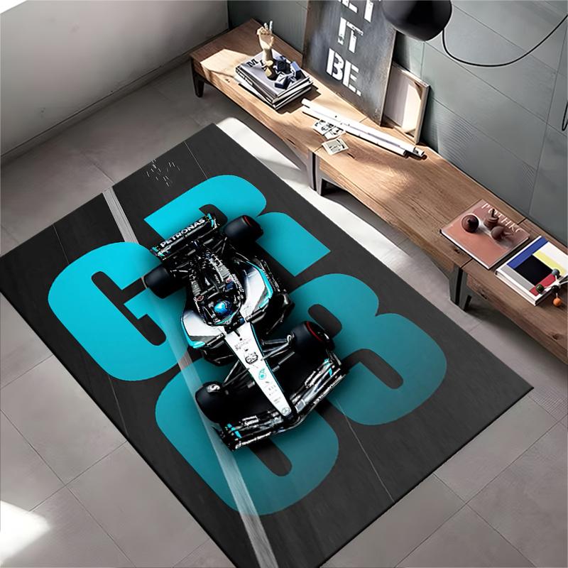 F1 Racing Area Rug, George Russell GR63 Mercedes Petronas Car Overhead Track Print, Motorsport Fan Decor, Non-Slip Mat