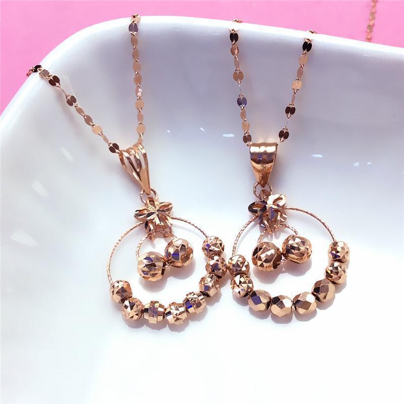 

Exquisite Purple Gold Color Gold Double-Layer Round Bead Five-Pointed Star Pendant, Simple Fashion Temperament, Advanced Rose Gold-Plated Chain