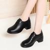 Breathable Comfortable Lace up Soft Leather Shoes Women Flats Spring 2025 Square Heels Black Shoes with Fur for Mom Work Dance