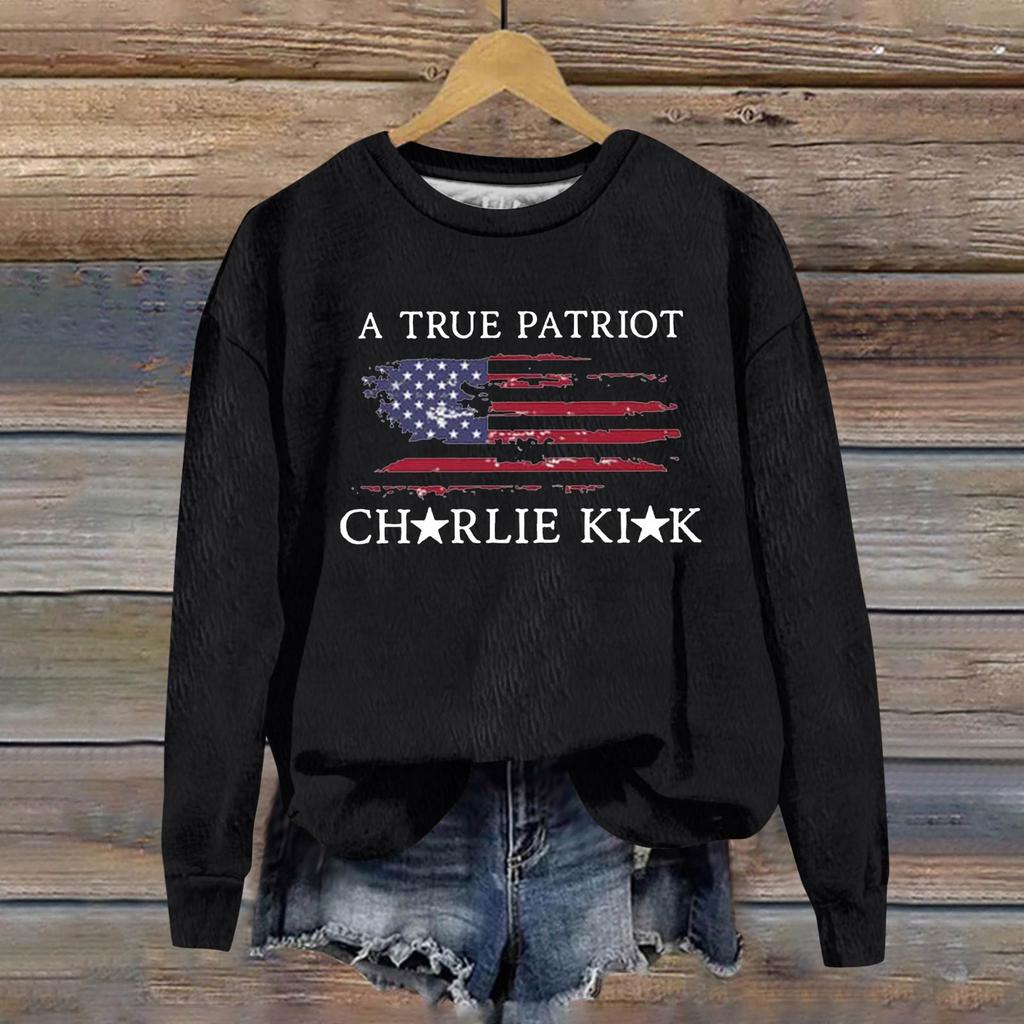 Ladies Fashion Casual Long Sleeve Printed Round Neck  Pullover Top