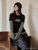 Yimeng 2025 Herbst Eleganz im koreanischen Stil gestreiftes Zwei-in-Eins T-Shirt