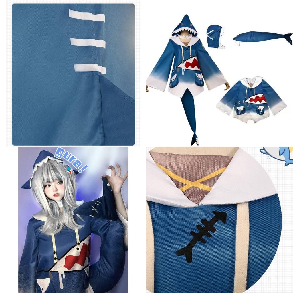 Get Hololive Gawr Gura Cosplay Costume Shark Jacket Outfit With Fish Tail Role Play