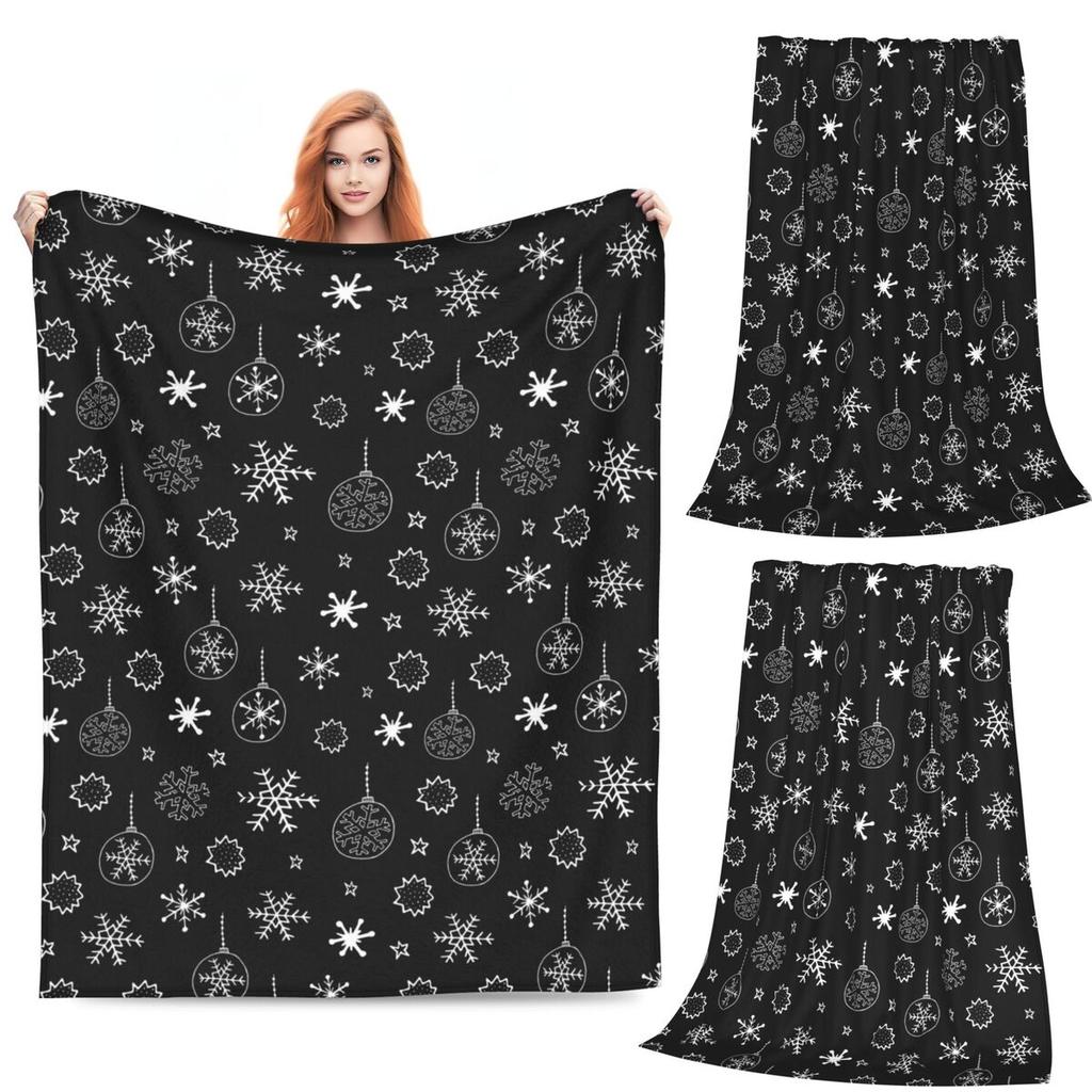 Black And White Snowflake Christmas Blankets Soft Warm Flannel Throw Blanket Plush for Bed Living room Picnic Travel Home Couch