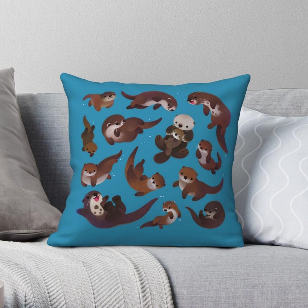 Otters Square Pillowcase Polyester Linen Velvet Pattern Zip Decorative Bed Cushion Cover