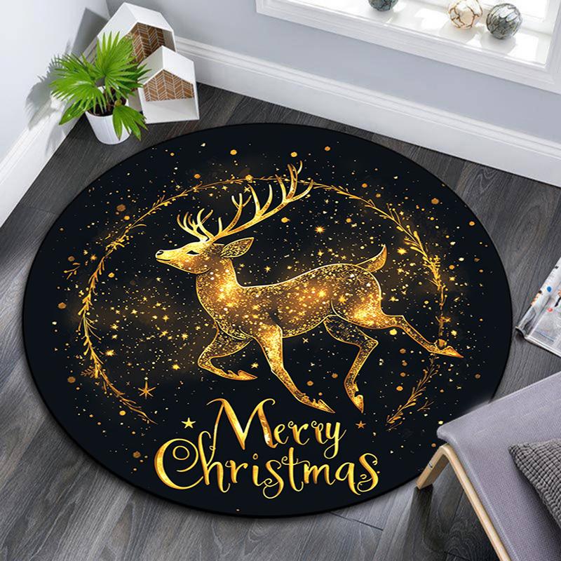 

Golden Deer Round Area Rug,Carpet Rug for Living Room Bedroom Sofa Playroom Decor,Non-slip Floor Mat 80cmx80cm