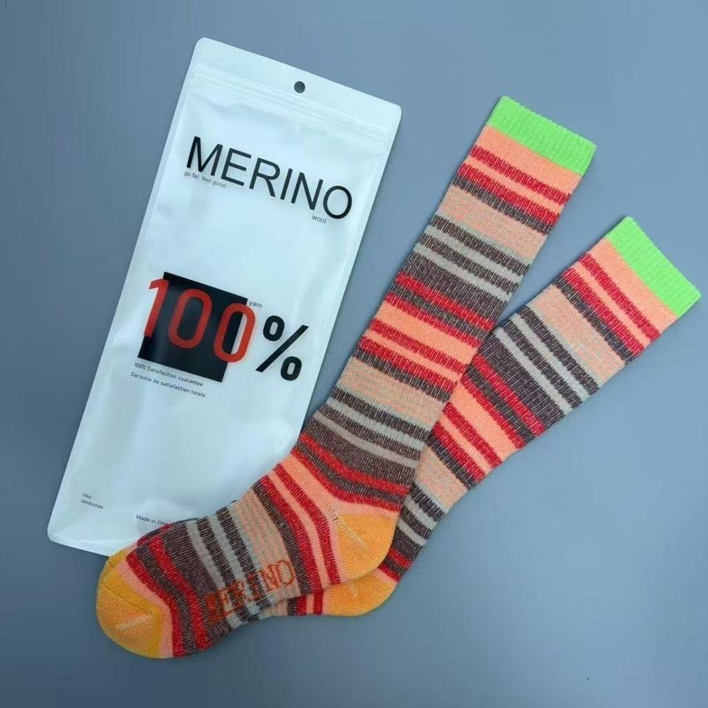 Colorful Striped 100% Merino Wool Knee-High Socks for Men & Women - Warm Autumn/Winter Wear