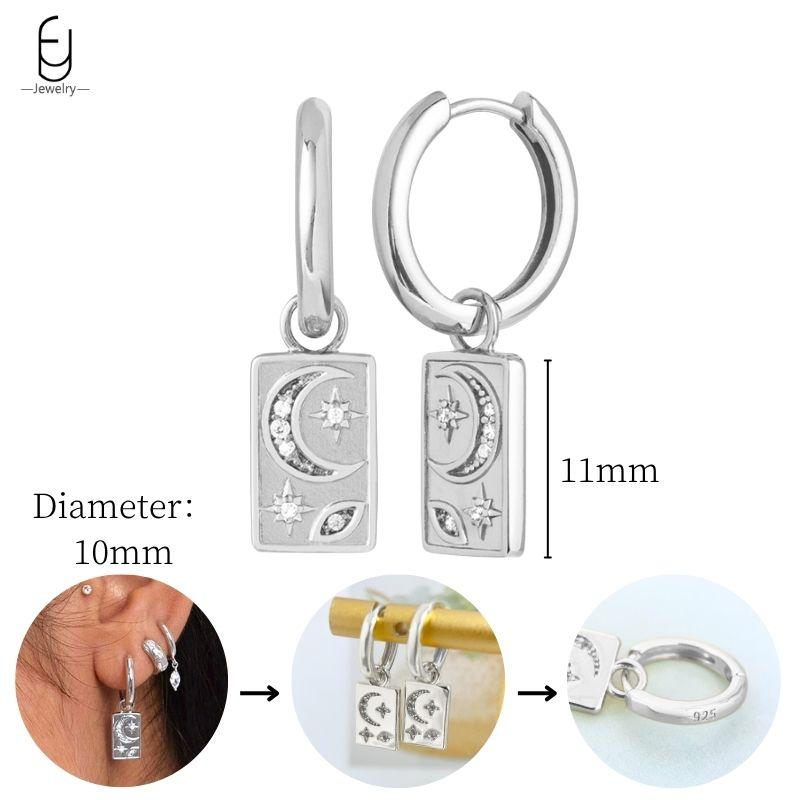 925 Sterling Silver Needle Vintage Heart/Shell Pendant Earrings Round/Square Plate Hoop Earrings for Women Party Fashion Jewelry