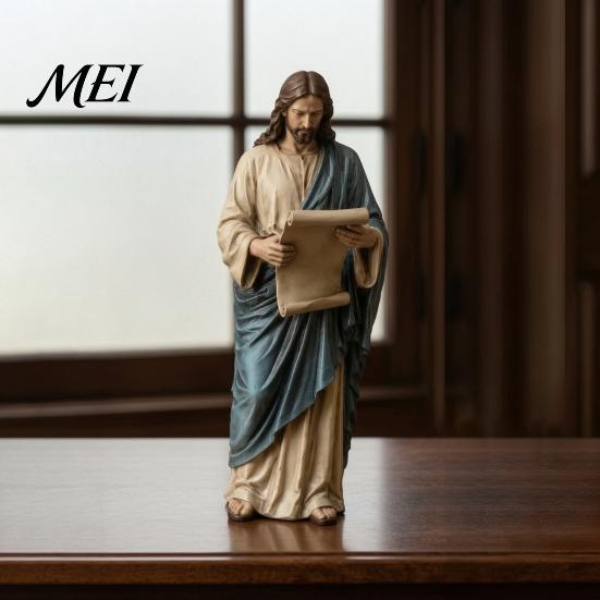 Spiritual Gifts for Easter Christmas Jesus Reading Book Resin Figurine, Small Religious Statue Bookshelf Mantel Prayer Baptism Communion Believers