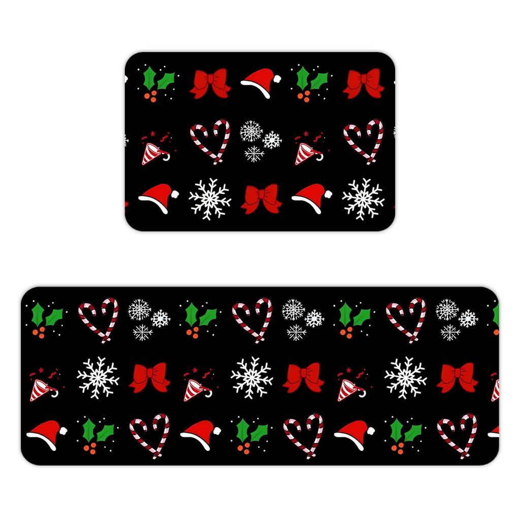 Christmas Kitchen Anti-slip Mat Carpet Flannel Doormat Two-piece Set