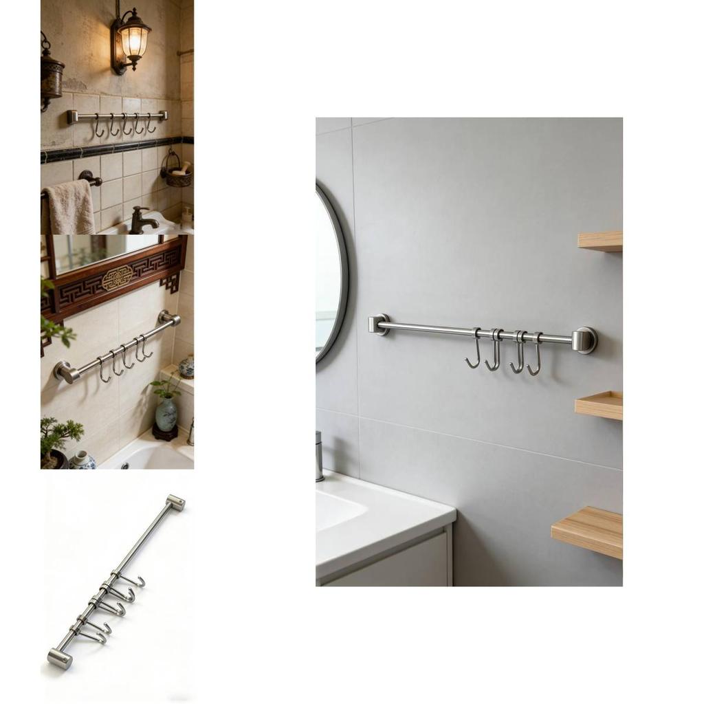 Heavy Duty Stainless Steel Wall Mount Rack With Double Layer Hooks For Kitchen Utensil And Pot Storage