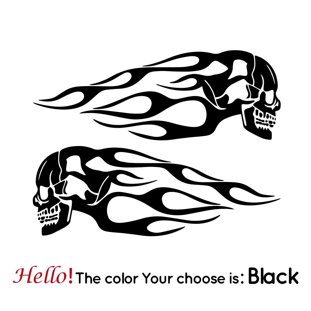 

2pcs Skull Flame Vinyl Stickers For Motorcycle General Fuel Tank Flame Sticker Modification Skull Totem Motor Decal чорний