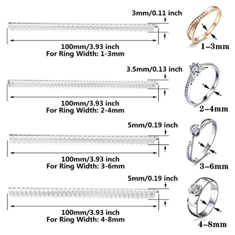 12 Pcs/Set Rings Reducer Ring Sizer Guard Tightener 8 Sizes Silicone Invisible Clear Ring Size Adjuster Resizer Loose