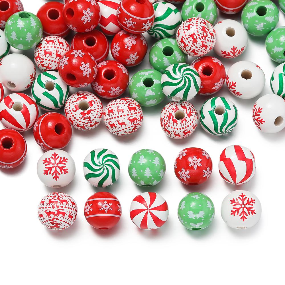 5/10pcs 16mm Wooden Beads Green Snowman Christmas Spacer Beads for DIY Bracelet Keychain Jewelry Making Handmade Accessories