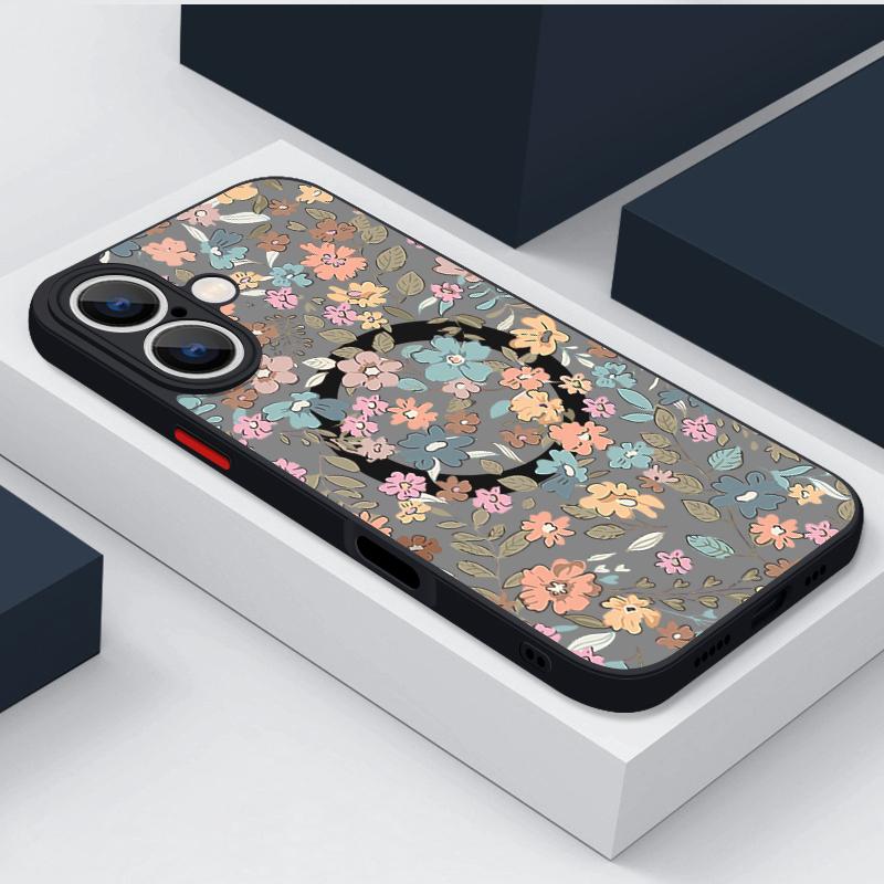 Magnetic Colorful Flower Phone Case For iPhone 15 16 Pro Max 14 13 12 Pro 11 For Magsafe Wireless Charge Soft Edge Acrylic Cover