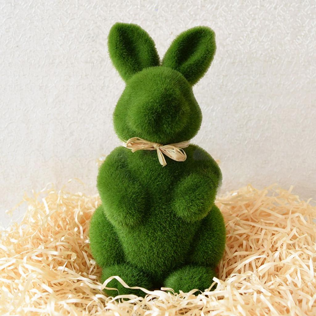 Easter Furry Flocked Bunny Small Sitting Bunny Green Moss Covered Bunny for Home Party Decoration