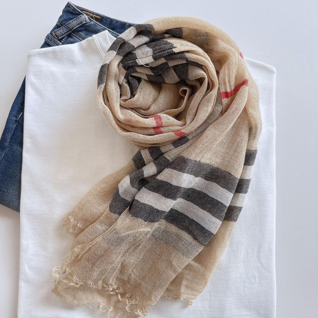 French Retro Wool Acrylic Long Scarf Women's Classic Striped Maillard Medium Thick Shawl Fashion Trend