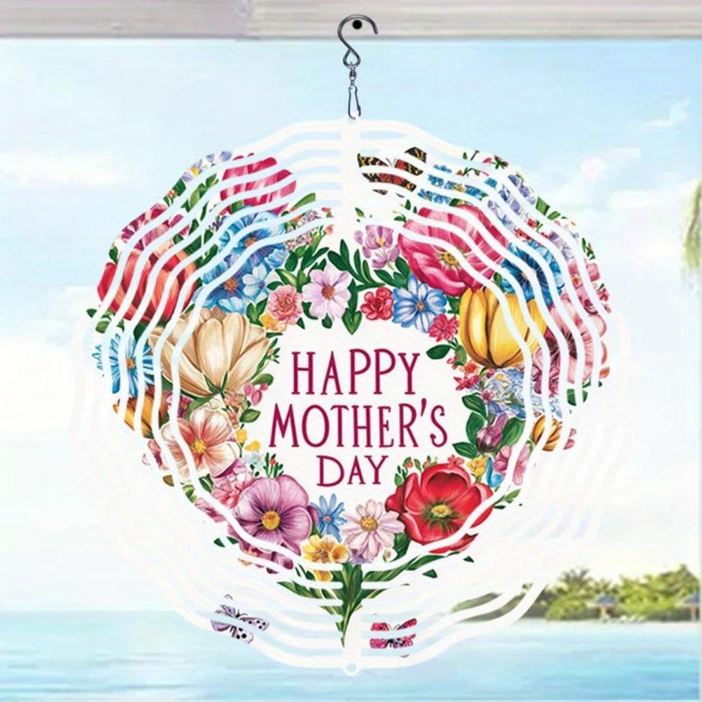 Open - 1pc Happy Mother's Day Patterned Mandala Wind Chime - Rotating Art Decor, Perfect for Garden, Patio & Home Decoration