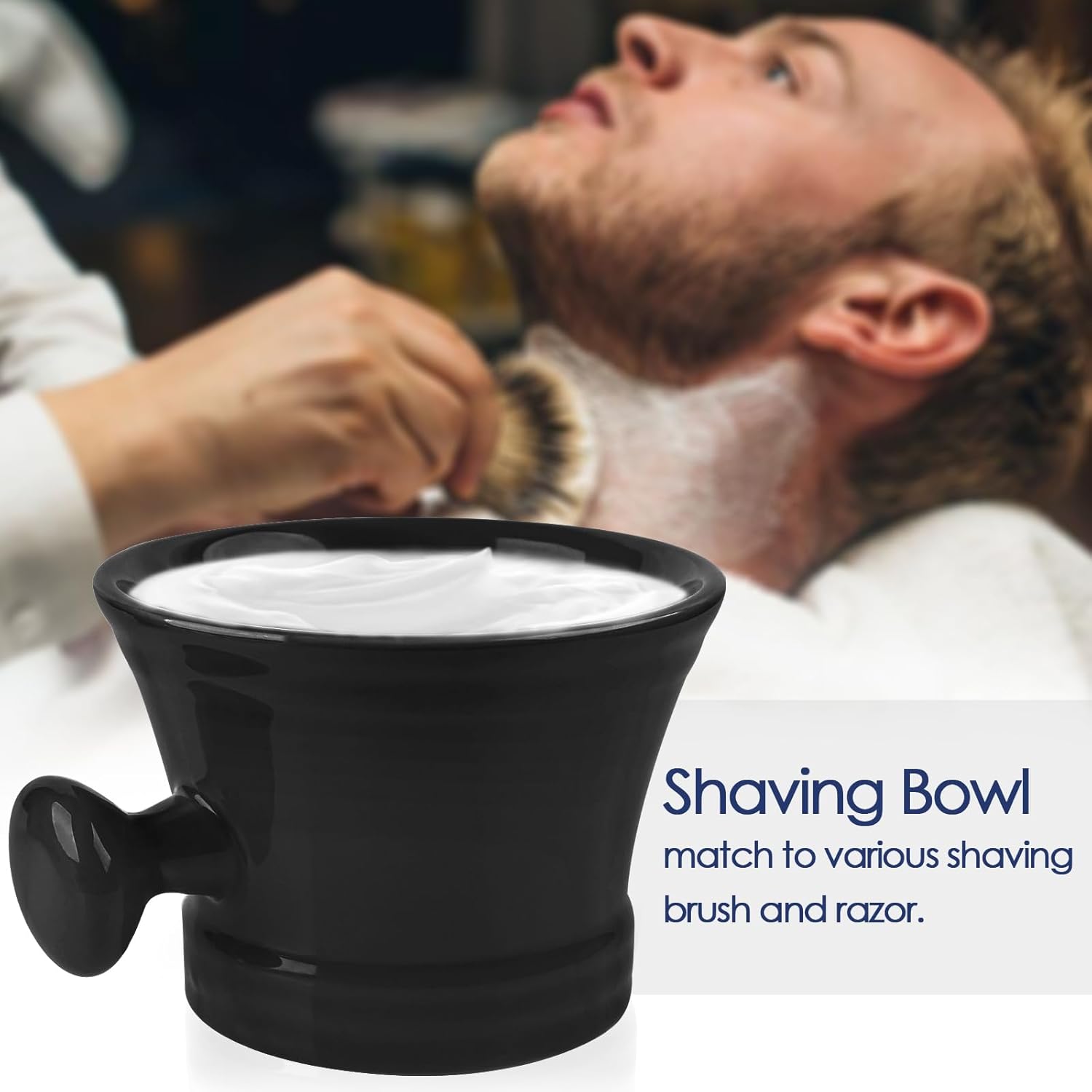 

Керамическая кружка Linkidea для бритья с ручкой-кнопкой, глубокая чаша для влажного бритья, миска для мыла и крема для бритья для мужчин (черный)