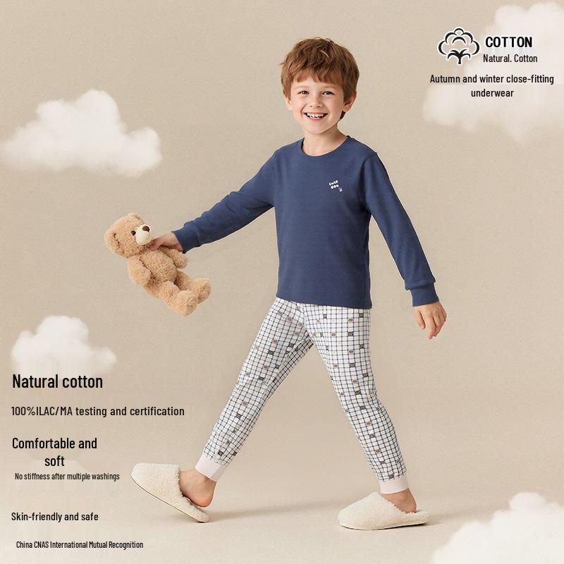 Boys  Cotton Cartoon Pajamas Set - Big Kids Autumn/Winter 140cm (Height 123-133cm)