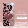 Pink Leopard Heart Pattern Metallic Paint Glass Hard Phone Case For iPhone 17 Air 17 16 15 14 13 12 11 Pro Max Plus 16E Cover