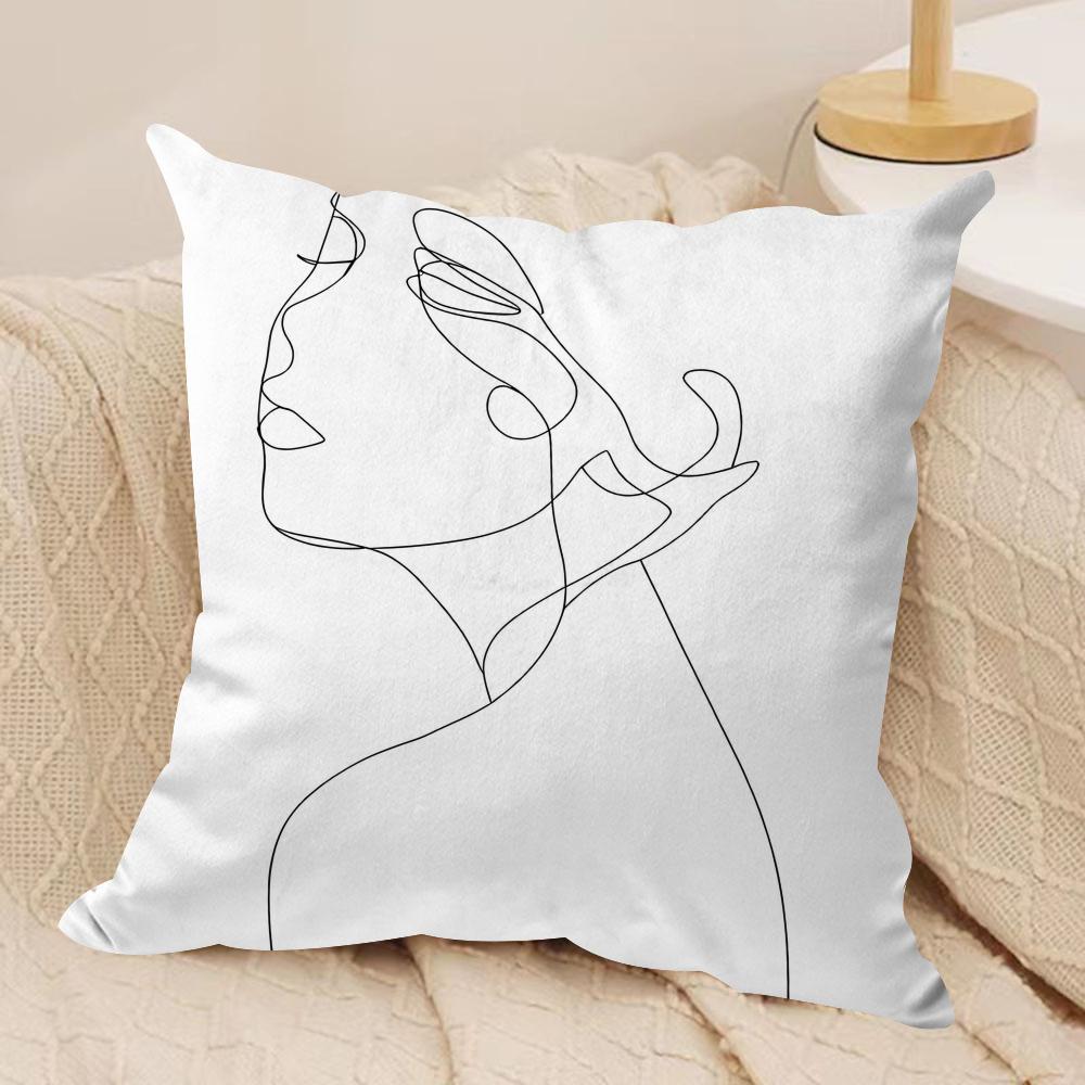 Line Woman Cushion Cover Soft Plush Throw Pillow Cushion CoverDoubleSided Printed Decorative Case for Sofa Decor